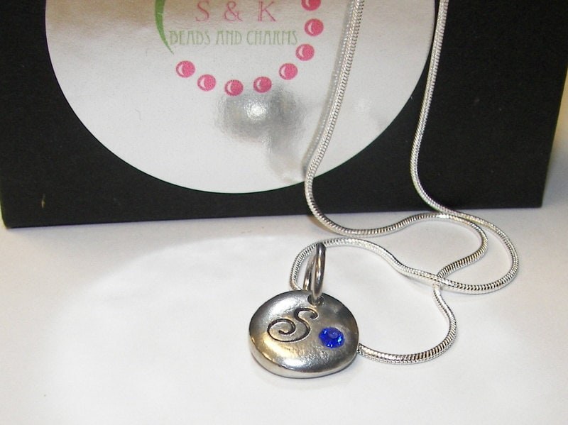 personalized tiny inital necklace with birthstone, name necklace brides maid gift, mothers initial necklace handstamped jewelry