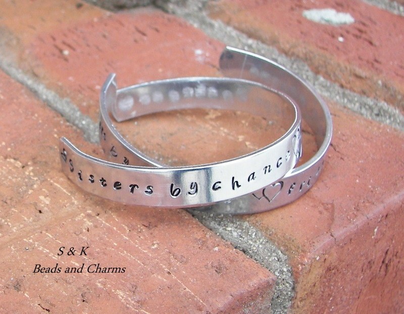 Sisters by chance, Hand stamped jewelry, sister jewelry, personalized jewelry, handstamped jewelry , mothers cuff bracelet, mom gift