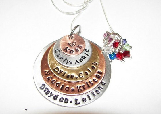 personalized 5 layer stacked custom stamped kids names necklace for mom, Hand stamped personalized jewelry, Mommy necklace from kids