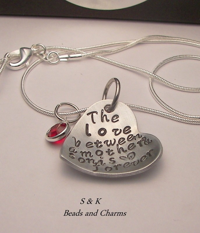 The love between a mother and son is forever, Hand stamped jewelry, mommy jewelry, personalized jewelry, mommy necklace., custom stamped