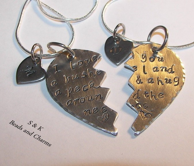 I love you a bushel and a peck and a hug around the neck, personalized necklace for mom with kids initials, custom hand stamped jewelry ,
