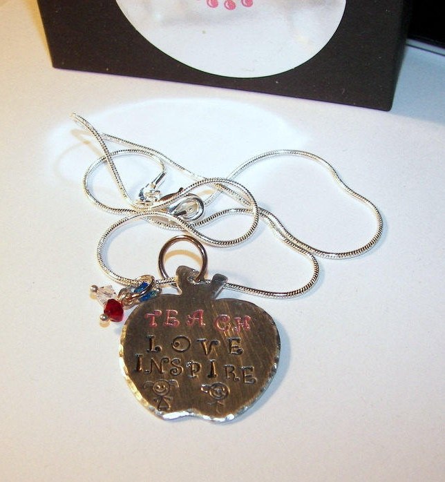 Hand stamped jewelry, personalized jewelry, personalized jewelry, Teach love and inspire, teacher gift, gift for teacher, handstamped