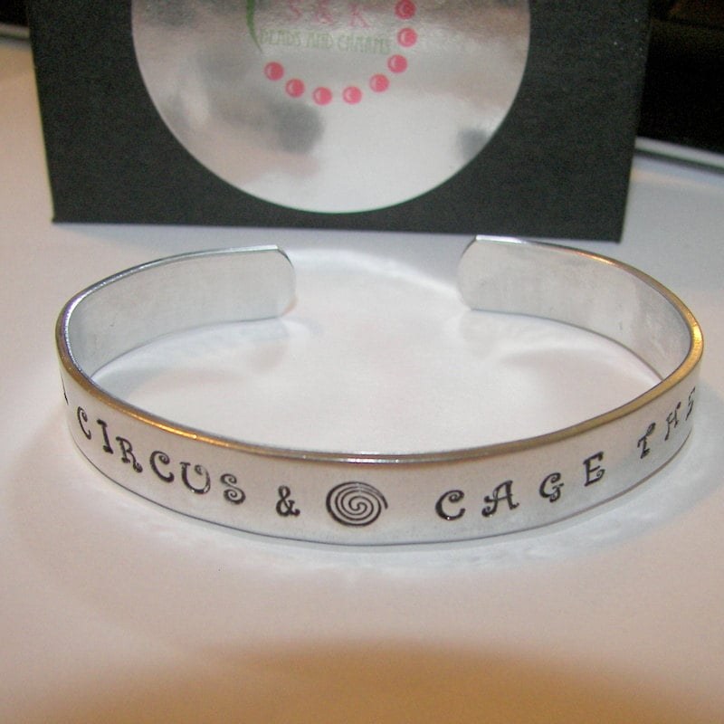 personalized Stop the circus and cage the monkeys, custom hand stamped cuff bracelet, funny quote bracelet for friend