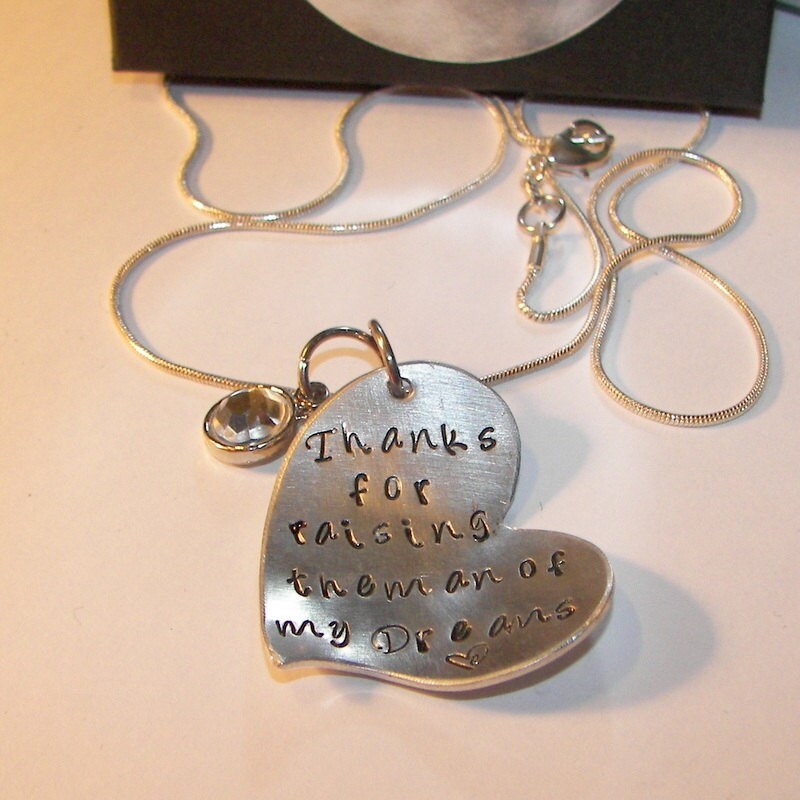 Thank you for raising the man of my dreams mother of the groom necklace , custom personalized hand stamped necklace , gifts for wedding