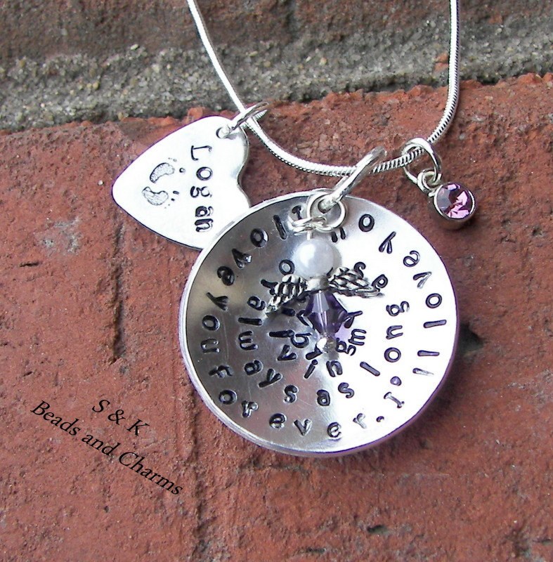 personalized memorial infant and baby loss necklace, hand stamped bereavement jewelry, mothers personalized jewelry, I love you forever