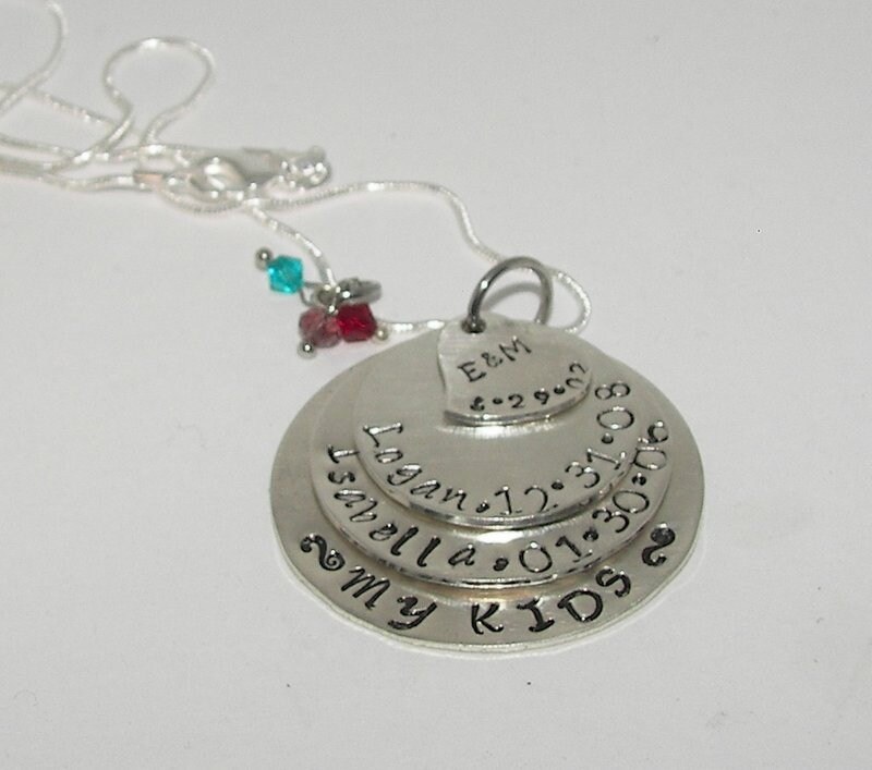 personalized sterling silver 4 layer Mommy necklace, custom personaize hand stamped jewelry, layer necklace with kids names