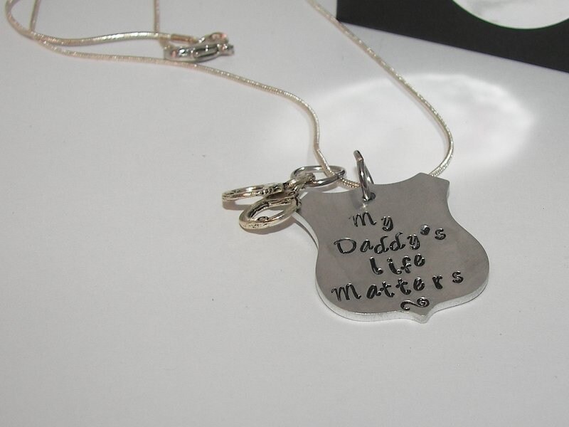 Blue lives matter police support jewelry, custom personalized hand stamped jewelry, officer's wife necklace handstamped jewelry
