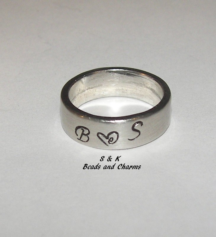 Personalized pewter stacking ring, initial ring for mom, kids name ring, custom hand stamped jewelry , handstamped jewelry