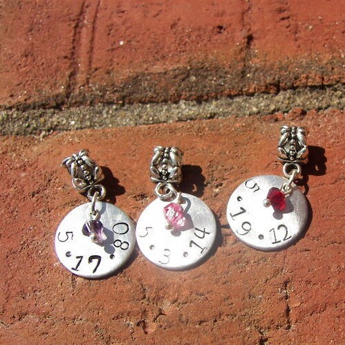 personalized Sterling silver Custom hand stamped jewelry, European personalized charm, custom birth date charm