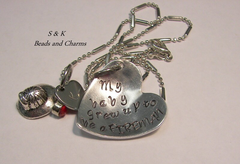 personalized Sterling silver Gift for fire fighter mom, Custom hand stamped personalized mothers jewelry , mothers necklace with kids names