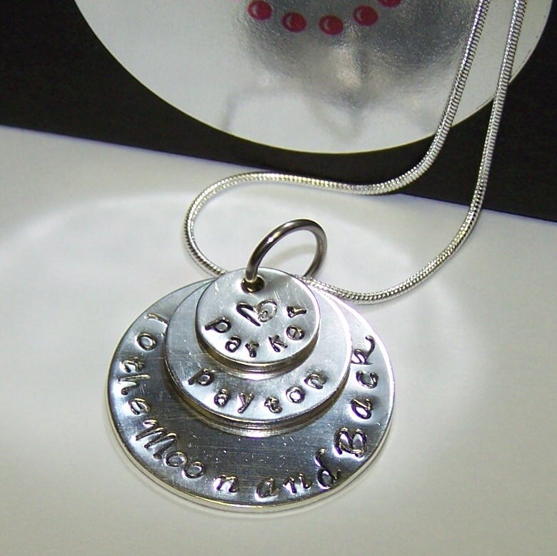 sterling silver, 3 layer mommy necklace, I love to the moon and back, hand stamped jewelry, mommy jewelry, personalized jewelry, handstamped