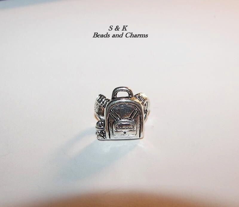 925 sterling silver back pack charm, European beadcharm to fit snake chain bracelet, large hole sterling charms