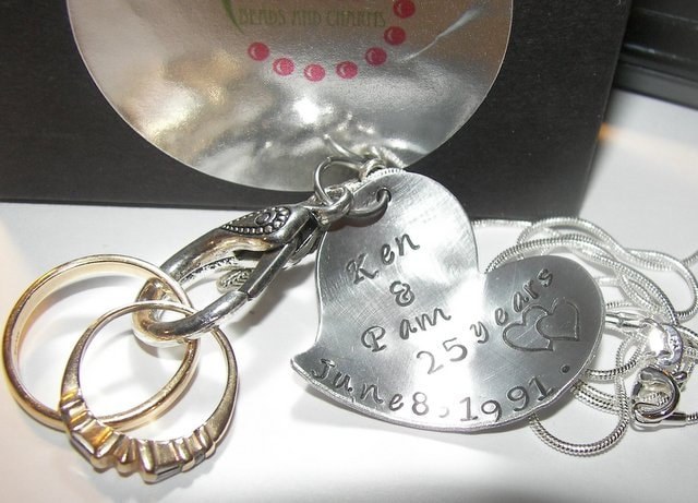 personalized Ring holder anniversary gift, hand stamped personalized jewelry, pregnancy ring holder custom charm handstamped jewelry