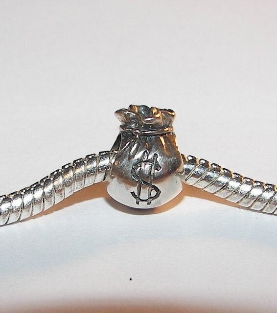 925 sterling silver, money bag charm, European charms , European bead, fits snake chain bracelet