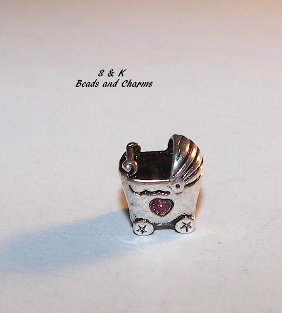 925 sterling silver Baby carriage charms , large hole charm bead for snake chain bracelets, European charm bracelet charms