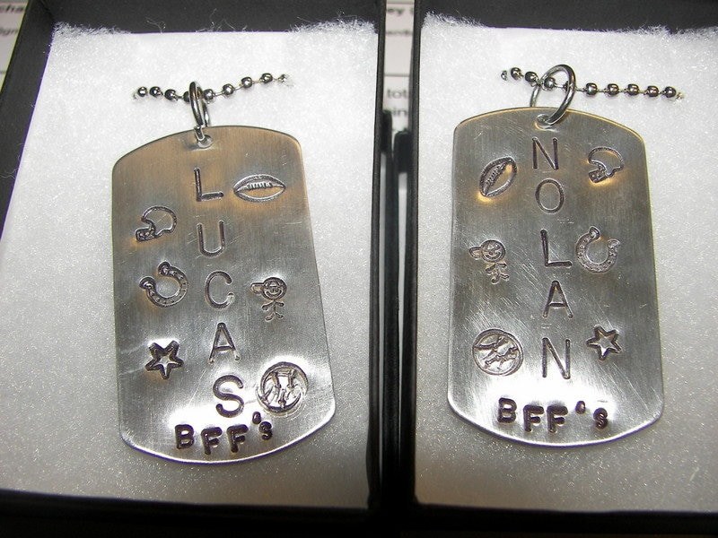 Best friends, kids necklace, Hand stamped jewelry, personalized jewelry, engraved jewelry, Military child , Custom stamped, hand stamped