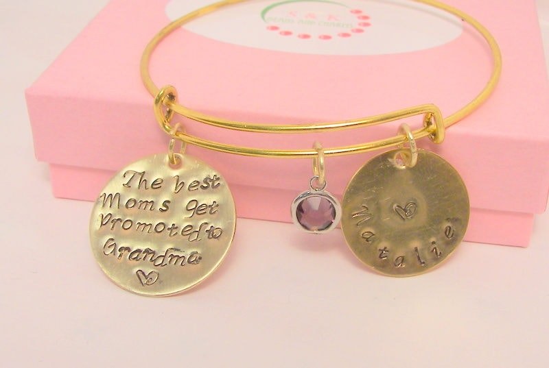Adjustable bangle bracelet, Hand stamped jewelry, mommy jewelry, gold jewelry, engraved jewelry, personalized jewelry, stamped jewelry