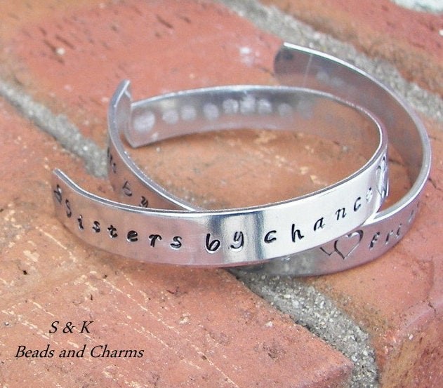 personalized sterling silver Sisters by chance friends by choice bracelet, personalized sister gifts, hand stamped bracelet for sisters,