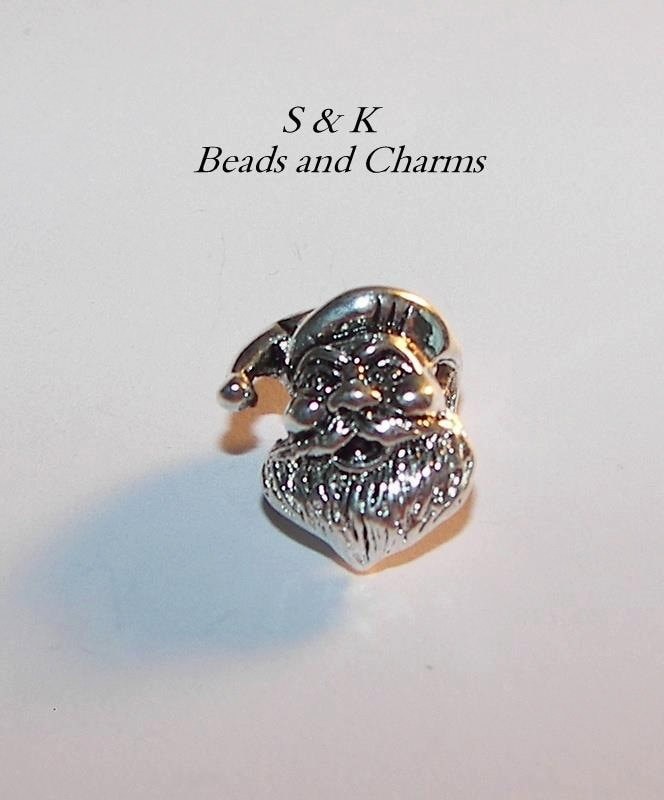 Santa sterling silver european charm , large whole bead for snake chain bracelet