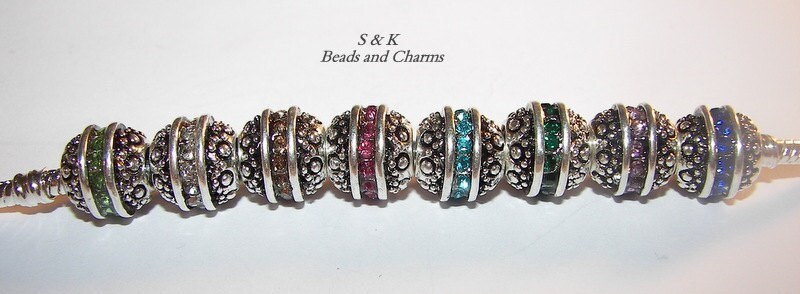 925 sterling silver birthstone charm , Large hole charms for European charm bracelets, charms for snake chain bracelet