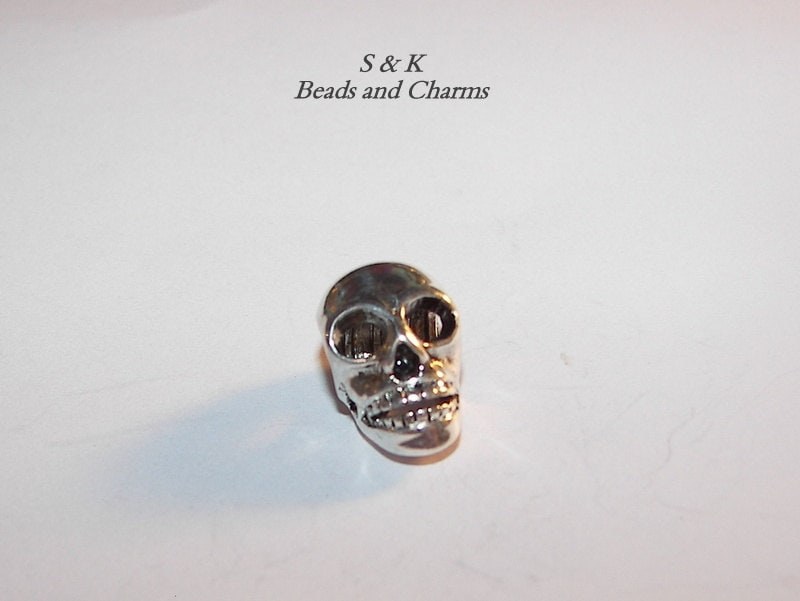 925 sterling silver skull charm, charms for European charm bracelets, large hole beads for snake chain bracelet