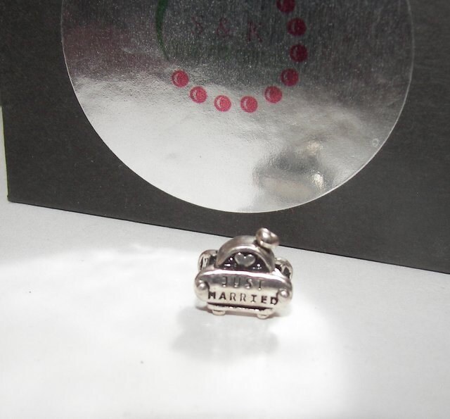 Just married car, wedding charm, european charm, snake chain charm , bride and groom car, car