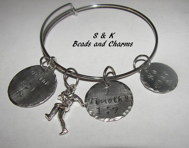 Football mom bracelet, sterling silver, adjustable bangle, hand stamped jewelry, personalized jewelry, hand stamped jewelry, handstamped