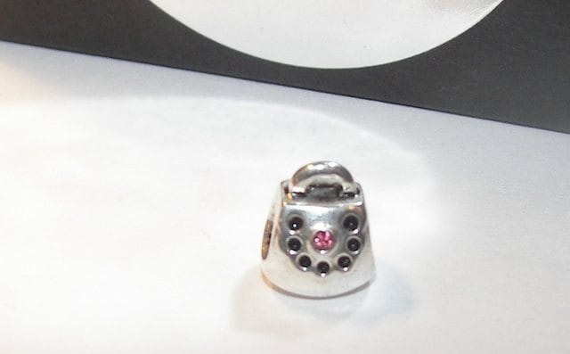925 sterling silver with pink gem purse charm, european charm bead to fit snake chain bracelet, gift for purse lover or seller