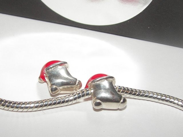 925 sterling silver Christmas stocking charm, large hole charm bead for snake chain bracelets, European charm bracelet charms