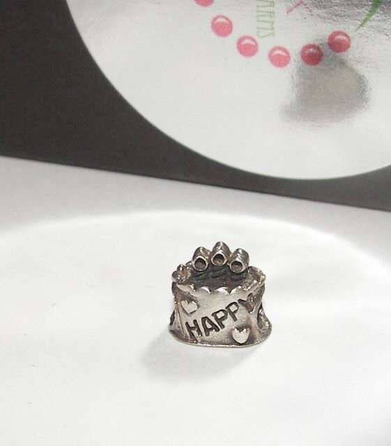 925 sterling silver Birthday cake charm,large hole charm bead for snake chain bracelets, European charm bracelet charms