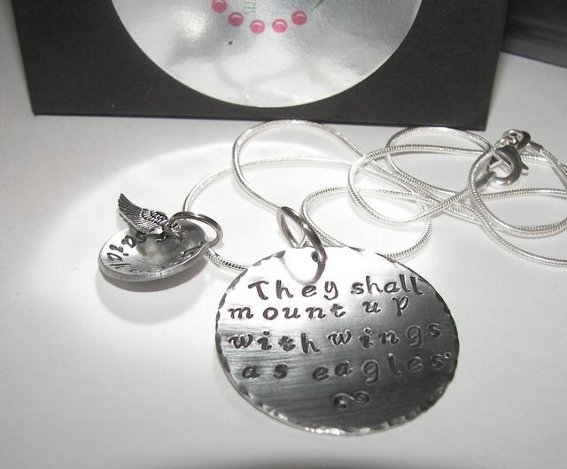 They shall mount up with wings as eagles, Hand stamped jewelry, personalized, personalized jewelry, Custom hand stamped , religious necklace