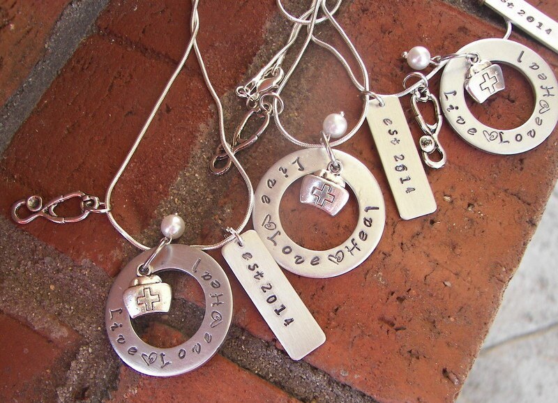 personalized 925 sterling silver nurses graduation gift love live and heal necklace, Hand stamped personalized jewelry, Nurses day gift