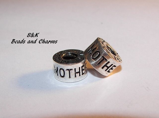 925 sterling silver mother daughter charm, large hole charm bead for snake chain bracelets, European charm bracelet charms