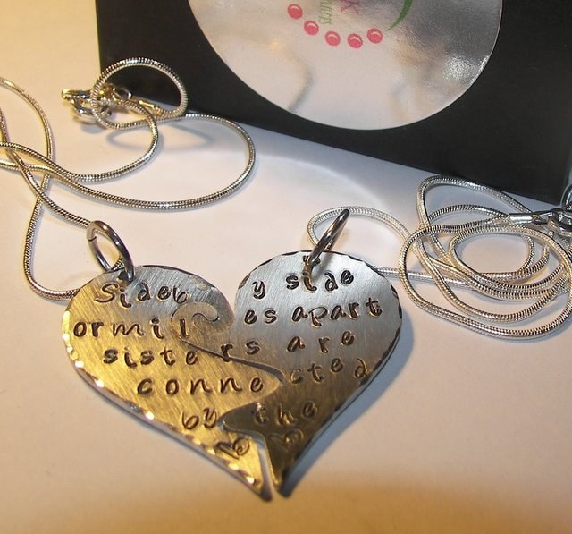 Sister necklace, Side by side or miles apart, custom personalized jewelry, hand stamped jewelry, sisters gift