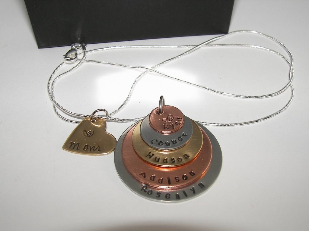Sterling silver 5 layer necklace with kids names, personalized mom necklace, custom hand stamped jewelry, Mothers day gift for mom/Grandma