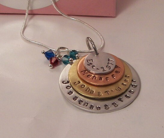 personalized Sterling silver 4 layer mom necklace, custom hand stamped personalized jewelry, mothers necklace with kids names