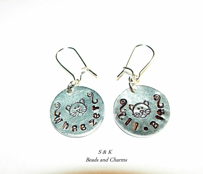 personalized sterling silver initial earrings, Hand stamped personalized jewelry, brides made jewelry gift