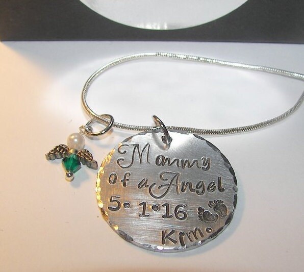 personalized Sterling silver Memorial necklace, Mothers Mommy To An Angel, Hand stamped custom personalized jewelry