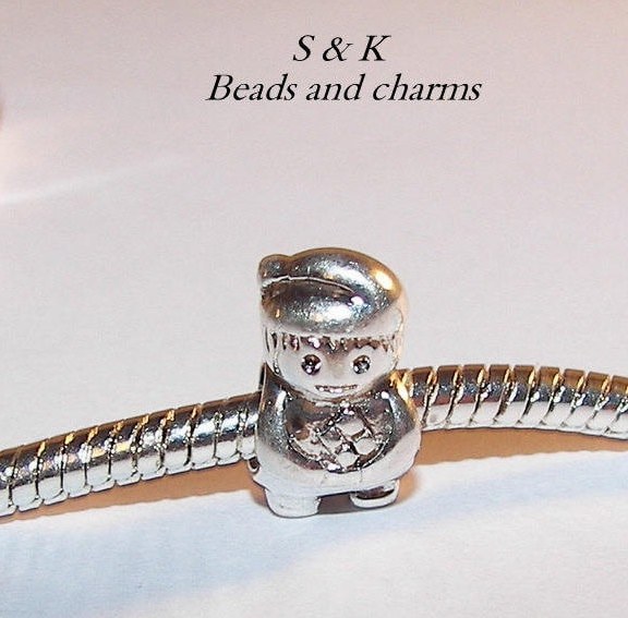 925 sterling boy charm, large hole charm bead for snake chain bracelets, European charm bracelet charms