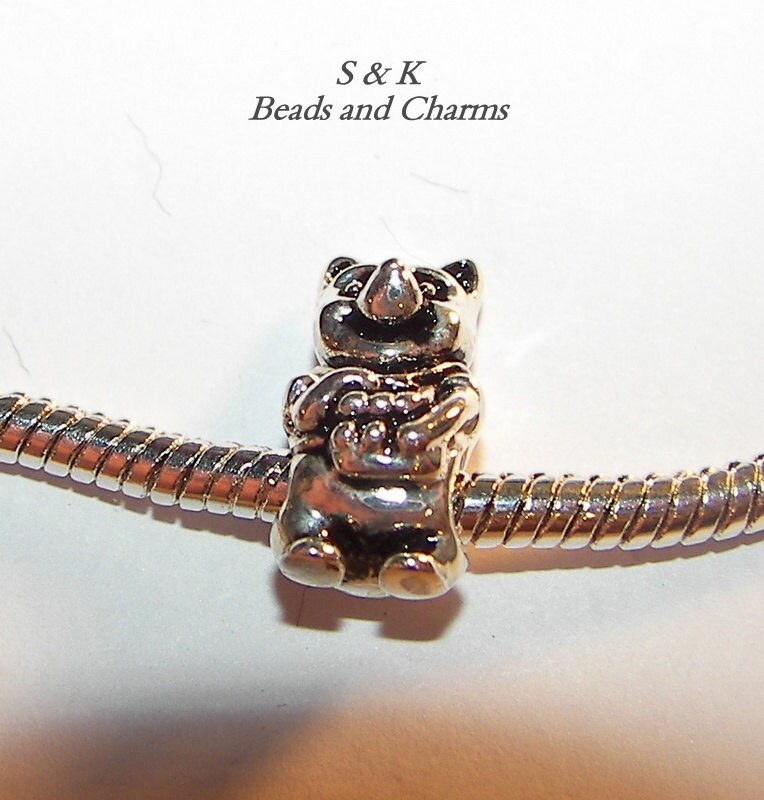 925 sterling pooh charm, large hole charm bead for snake chain bracelets, European charm bracelet charms