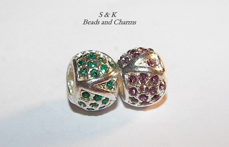 925 sterling silver charm with gem, large hole charm bead for snake chain bracelets, European charm bracelet charms