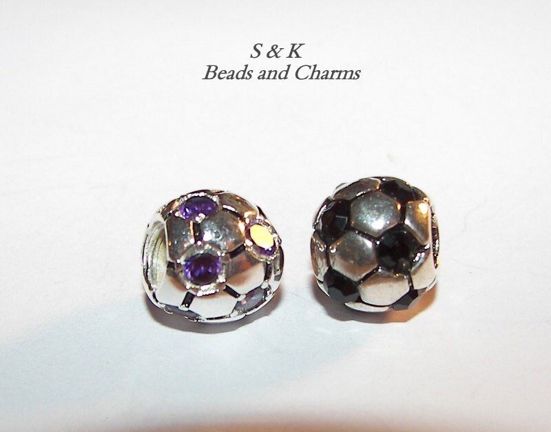 Socer ball European charm beads , large hole bead fits snake chain bracelet, build your own bracelet charms