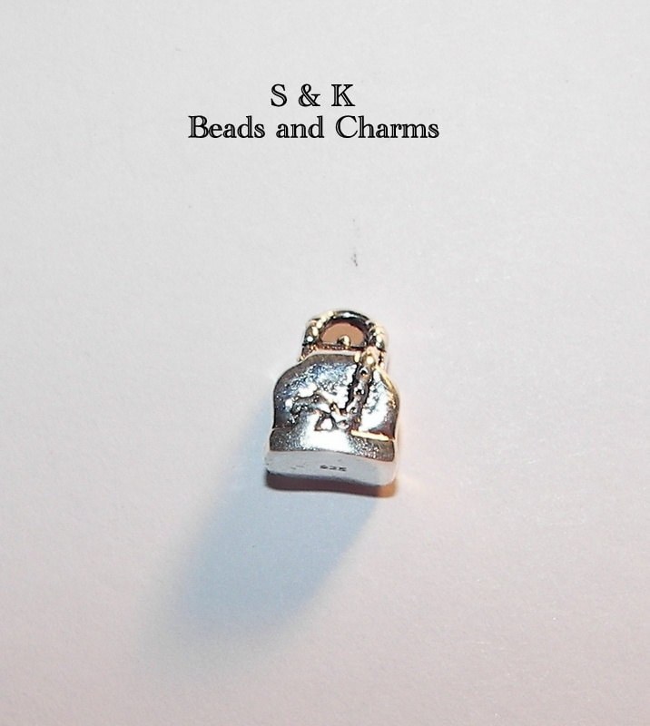 925 sterling silver purse charm, European charms to fits snake chain bracelet, large hole bead