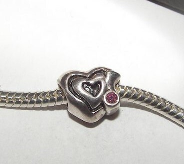 Heart with sterling silver european charm , large whole bead for snake chain bracelet