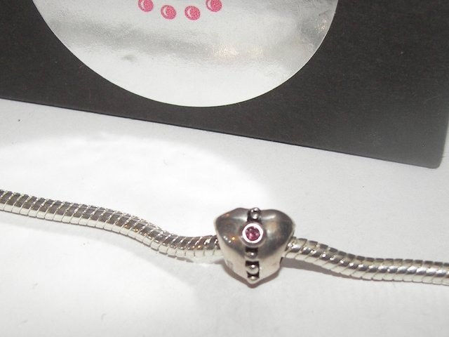sterling silver heart European charms, large whole bead for snake chain bracelet ,anniversary gift