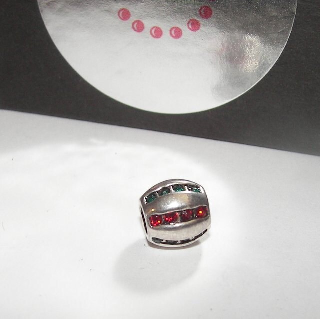 Red and green sterling silver european charms, large whole bead for snake chain bracelet