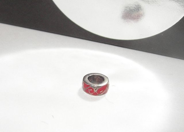 925 sterling silver and red spacer charm , large hole charm bead for snake chain bracelets, European charm bracelet charms