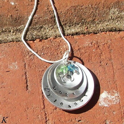 personalized sterling silver 3 layer mother necklace with kids names, personalized jewelry for mom , kids name necklace hand stamped jewelry