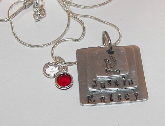 personalized Sign Lanquage personalized layer necklace, custom hand stamped mothers necklace, ASL jewelry stamped necklace for friend