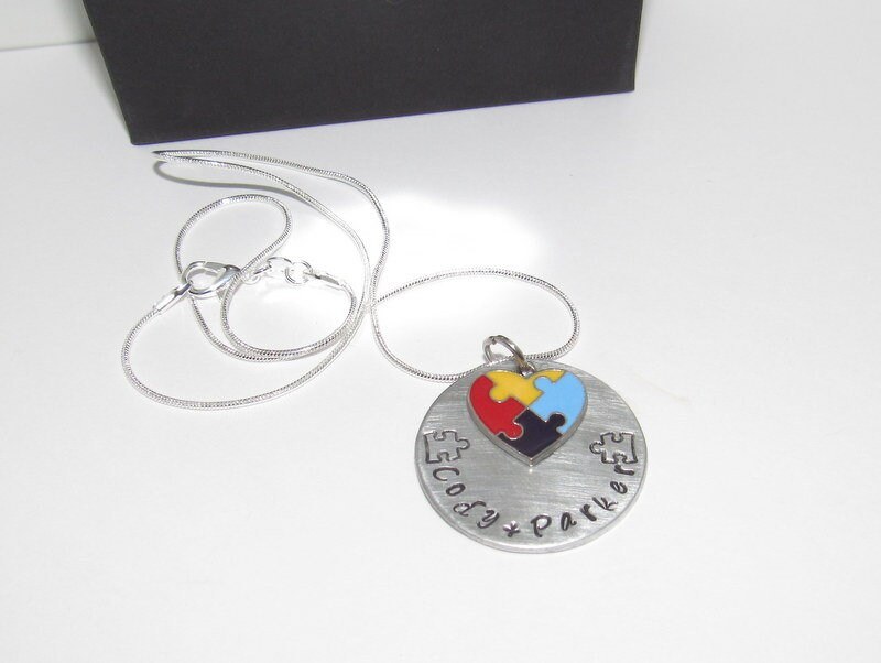 Sterling silver custom personalized autism jewelry, autism awareness necklace, mother’s autism necklace with kids name, hand stamped jewelry